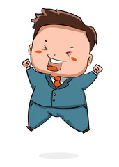 cute cartoon. a man in a suit jumps with a happy expression