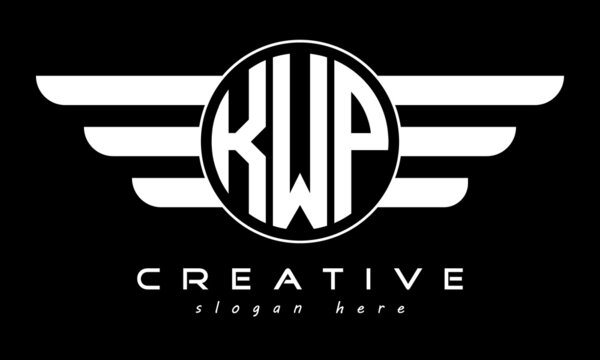 KWP three letter monogram type circle letter logo with wings vector template.
