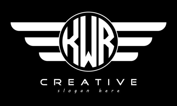 KWR three letter monogram type circle letter logo with wings vector template.
