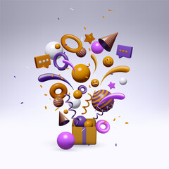 Cute 3d vector party realistic illustration