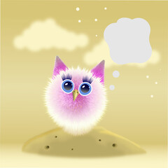 Fluffy pink and white little owl. Write something