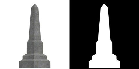 3D rendering illustration of an obelisk gravestone