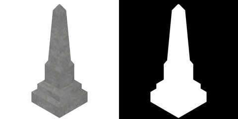 3D rendering illustration of an obelisk gravestone