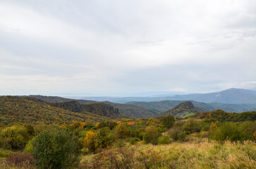 Panoramic view of autumn mountain landscape  from Gombori Pass, Kakheti region, Georgia