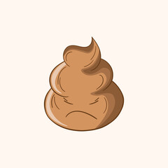 Cartoon poo, template feces icon. Kawaii poop isolated on white background. Shit pattern, evil turd. Vector illustration for invitation, poster, card, fabric, textile. Doodle style