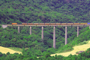 Fototapeta na wymiar Train on the Wheat Railroad, in Rio Grande do Sul, Brazil.