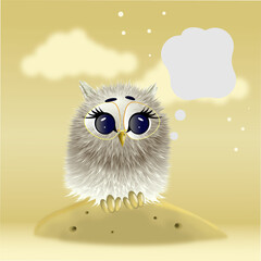 Gray owl with glasses. Write something