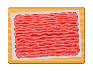 vector minced meat on wooden kitchen board