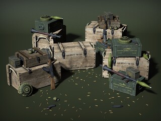 Weapons and ammunition. 3d illustration © Dina