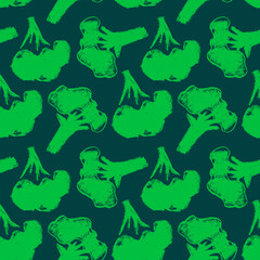 Vector broccoli pattern seamless. Green cabbage flowering illustrations. Vegan restaurant background, vegetarian wallpaper. Organic food ornament. Textured vegetable backdrop for farmers market design