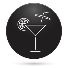 cocktail icon, black circle button, vector illustration.