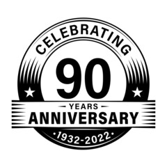 90 years anniversary celebration design template. 90th logo vector illustrations.