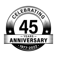 45 years anniversary celebration design template. 45th logo vector illustrations.