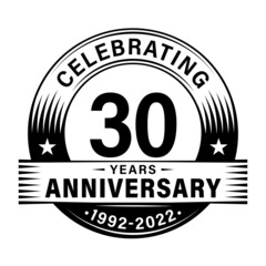 30 years anniversary celebration design template. 30th logo vector illustrations.