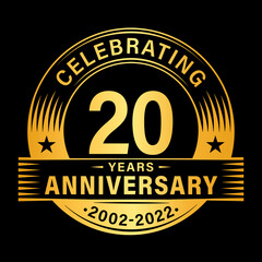 20 years anniversary celebration design template. 20th logo vector illustrations.