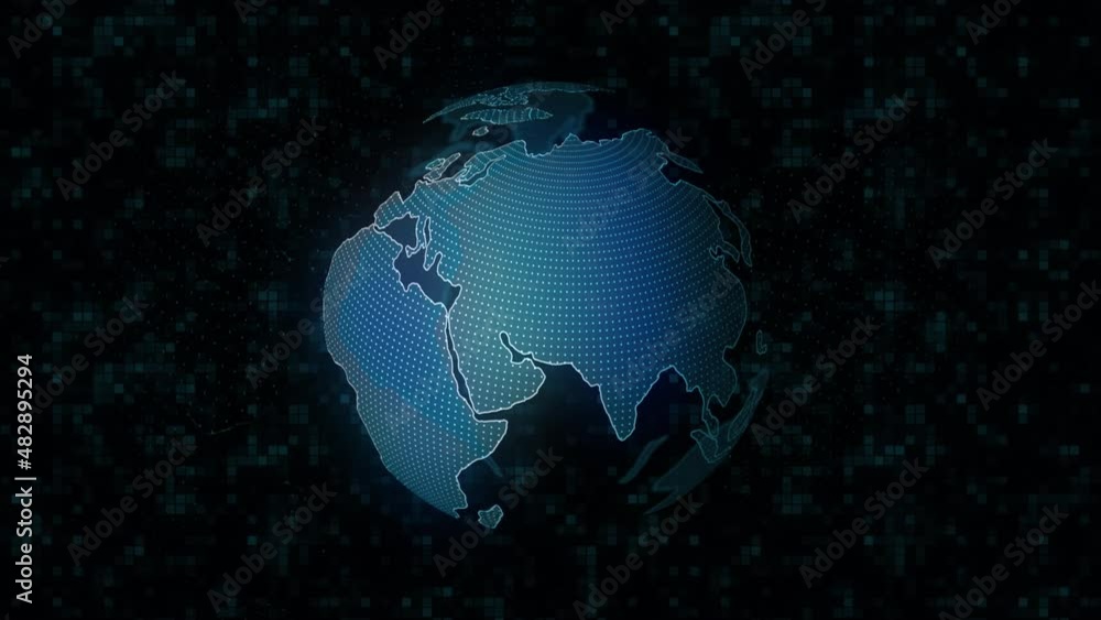 Poster abstract blue globe spinning in outer space. motion. animation with the blue planet isolated on a bl