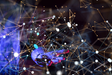 Global network. Blockchain. 3D illustration. Neural networks and artificial intelligence. Abstract
