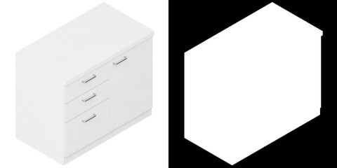 3D rendering illustration of an office chest of drawers