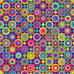 Geometric Bright Colorful Seamless Pattern of Symmetrical Circles of Different Colors.