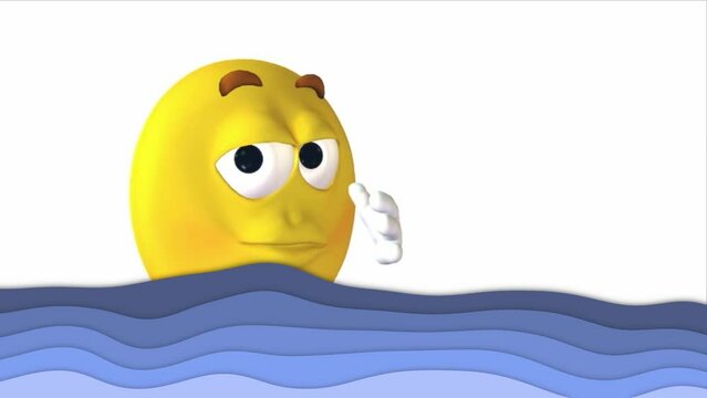 smiley emoticon enjoying the waves and water giving thumbs up