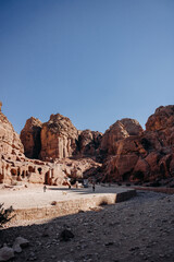 Facades in the rock in the ancient city of Petra. Hashemite Kingdom of Jordan. Jordan. Petra