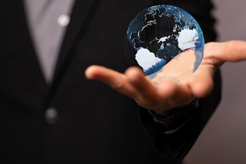 network holding in hand 3d connection data global