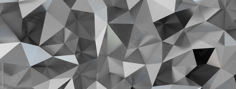 Poster close up detail of abstract modern metallic triangular wall pattern. silver triangle geometric art w
