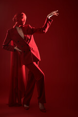 elegant lady in red suit