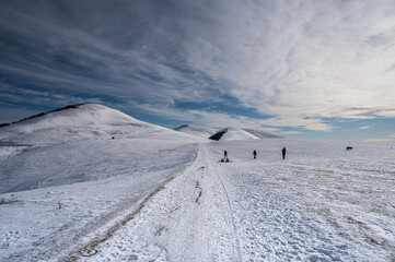 Monte Nerone snow capped in the Marche region in the Province of Pesaro Urbino Italy