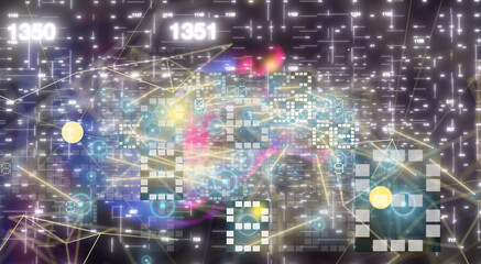 Neural network 3D illustration. Big data and cybersecurity