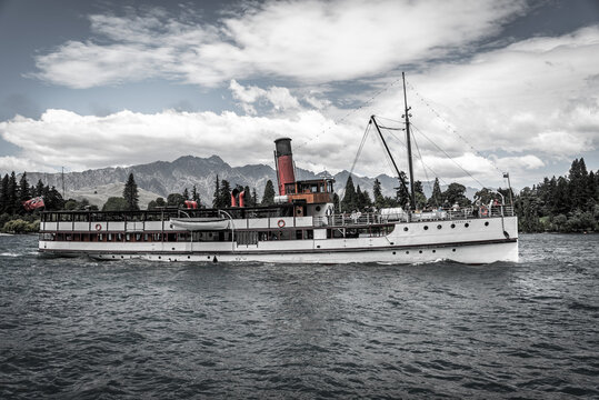 Antique steamboat on lake Wakatipu in Queenstown, New Zealand