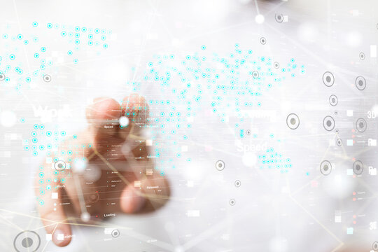 Neural network 3D illustration. Big data and cybersecurity