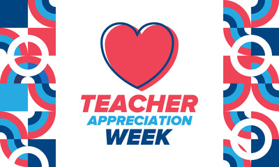 Teacher Appreciation Week in United States. Celebrated annual in May. In honour of teachers who hard work and teach our children. School and education. Student learning concept. Vector illustration