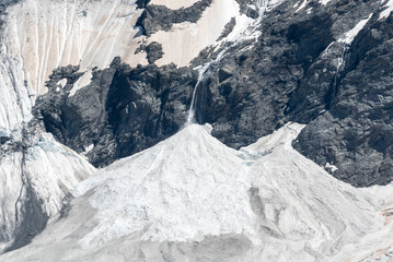 Detail picture of an avalanche starting at Mount Sefton, Mount Cook National Park, New Zealand