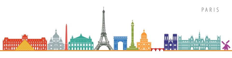 Paris city skyline landmarks and monuments. colorful vector silhouettes