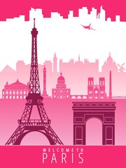 France metropolitan landmarks poster design vector illustration. Paris city skyline vertical banner.	