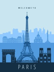 European cities capital paris landmarks vector poster design - obrazy, fototapety, plakaty