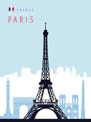 European cities capital paris landmarks vector poster design, France	
