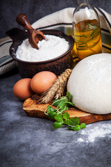 Raw dough for cooking Pie. Concept home baking or making dough.