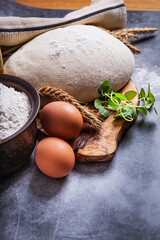 Raw dough for cooking Pie. Concept home baking or making dough.
