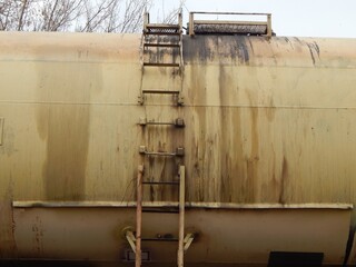 ladder on a large Railway tank car.  - 482900090