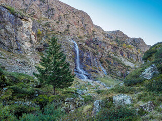 Waterfall in Lavey valley in Ecrins national park, France
