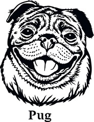 Pug - Funny Dog, Vector File, Cut Stencil for Tshirt