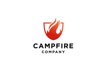 Fire flame with shield logo design vector illustration.