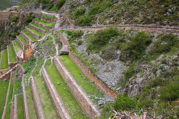 Terraces of Pumatallis at the Inca Fortress in Ollantaytambo, Peru