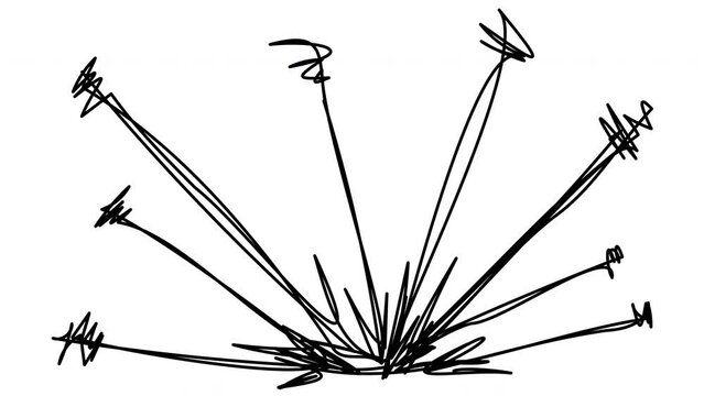 Animation of arrows hitting a single point. The concept of successful targeting and contextual advertising. Self-drawing for business whiteboard video in doodle style.