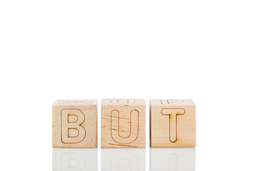 Wooden cubes with letters but on a white background