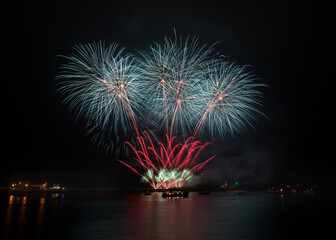 A colorful pyrotechnics display during a fireworks championship in Plymouth, England