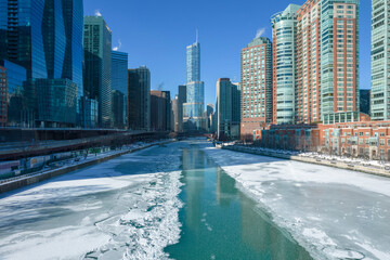 Chicago River during Winter, Trump Tower in Background