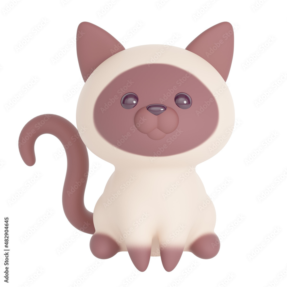 Poster siamese cat isolated on white background. 3d rendering